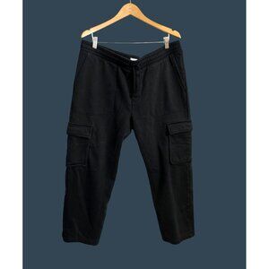 H&M Black Relaxed Fit Cargo Pants Mens XXL Cotton Blend Elastic Waistband & Pock